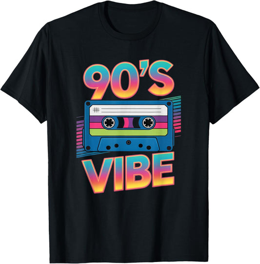 90’s Vibe Retro Cassette Tape Vintage 90s Aesthetic Art T-Shirt - T-Shirt | Black