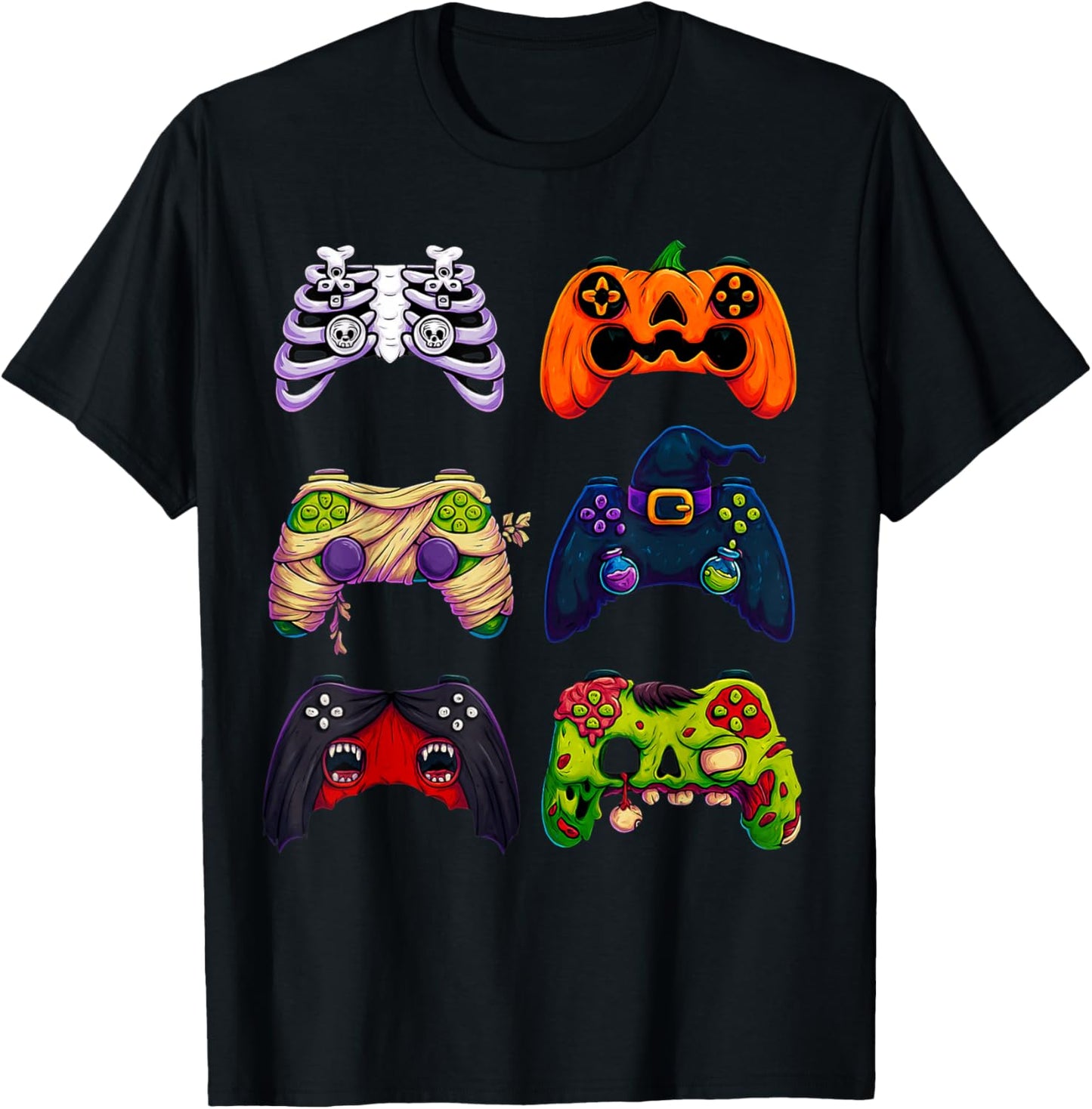 Halloween Skeleton Zombie Gaming Controllers T-Shirt - T-Shirt | Black