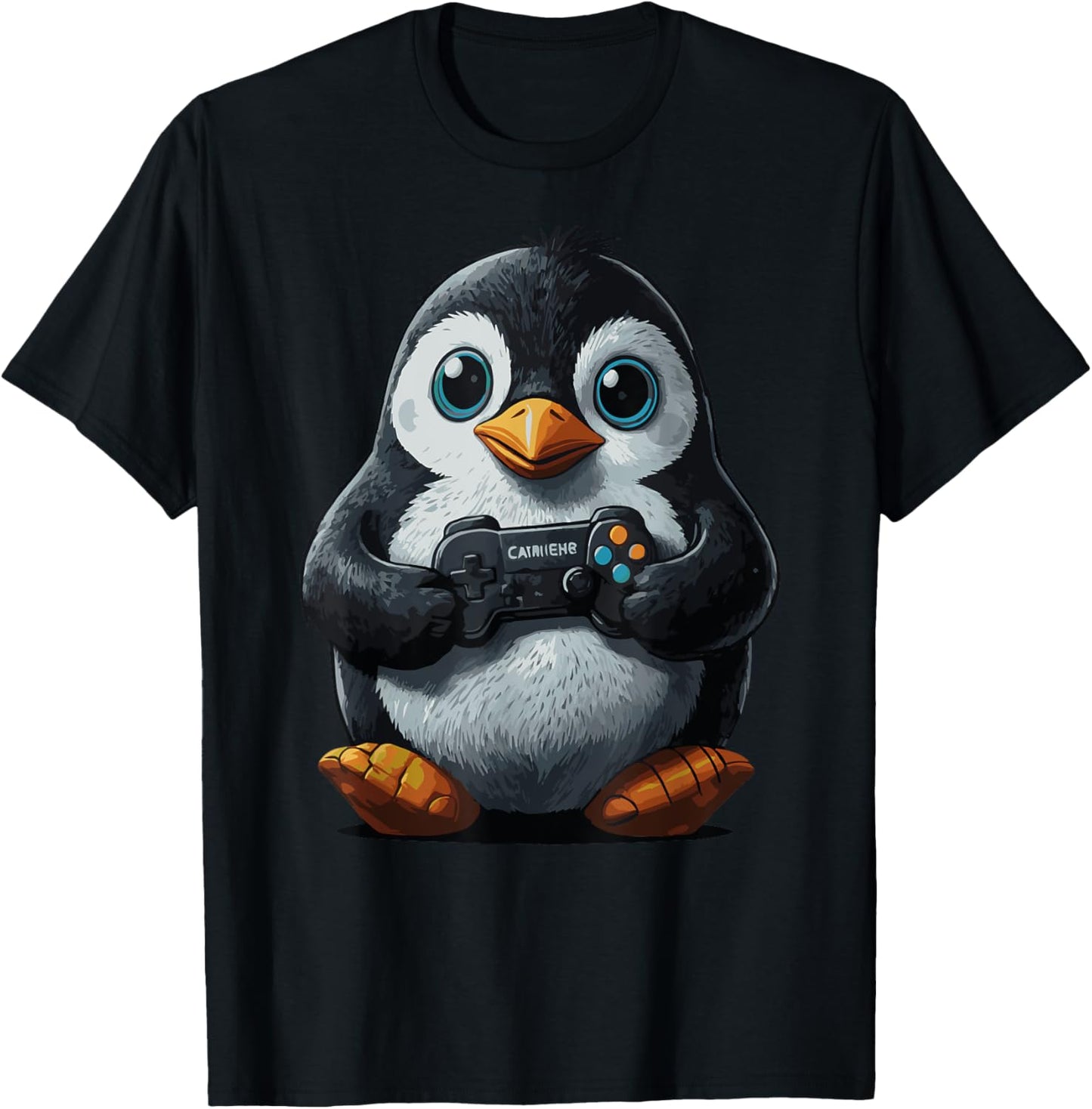 Gaming Cute Penguin gamer Penguin Playing Video Games T-Shirt - T-Shirt | Black