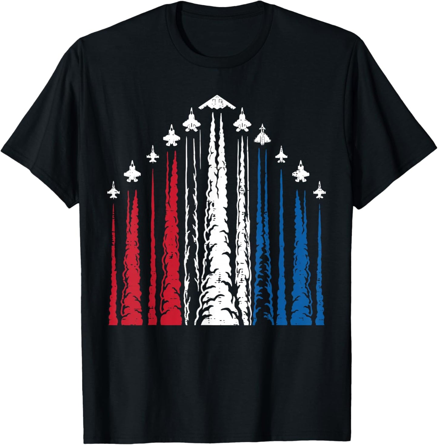 4th of July Air Show Jet Trails Patriotic Men Women Kids T-Shirt - T-Shirt | Black