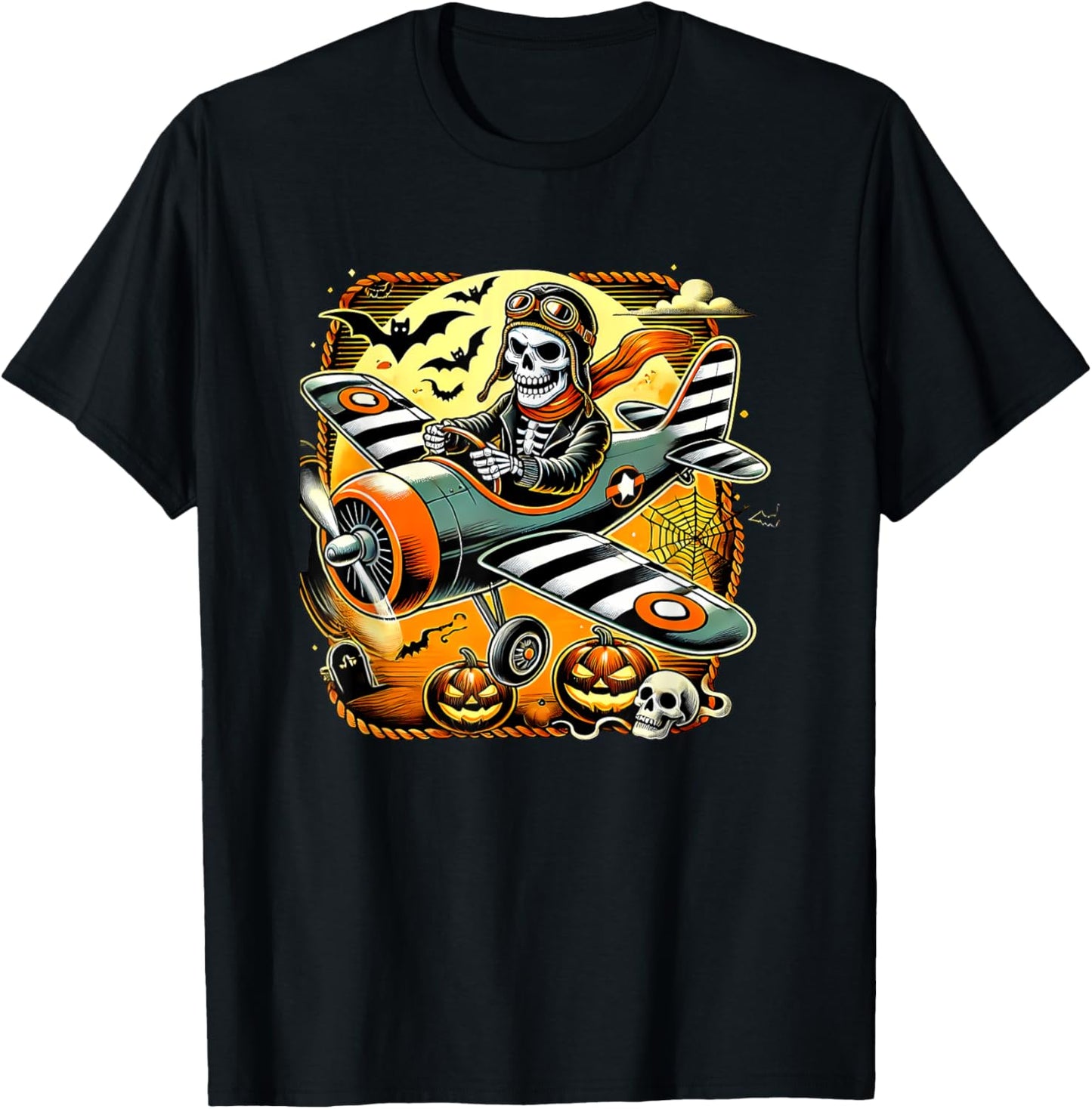 Halloween Skeleton Airplane T-Shirt - T-Shirt | Black