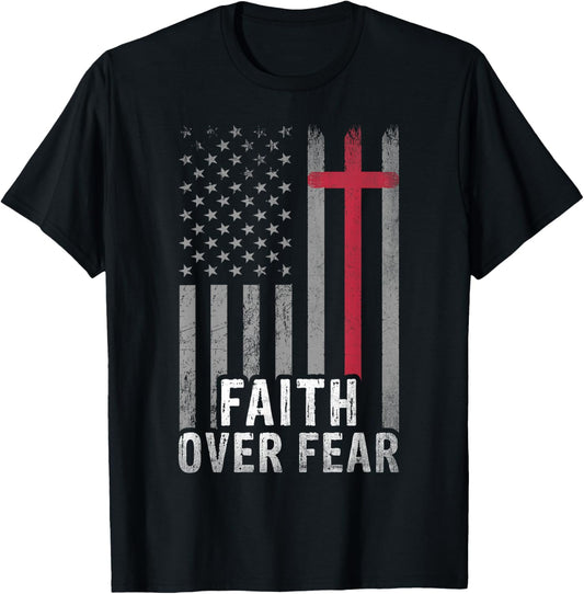 USA Flag Patriotic Christian Faith Over Fear Jesus Christ T-Shirt - T-Shirt | Black