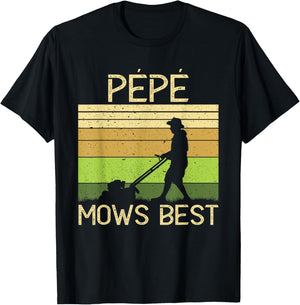Pepe Mows Best Funny Lawn Mowing Grandpa Gardening T-Shirt - T-Shirt | Black