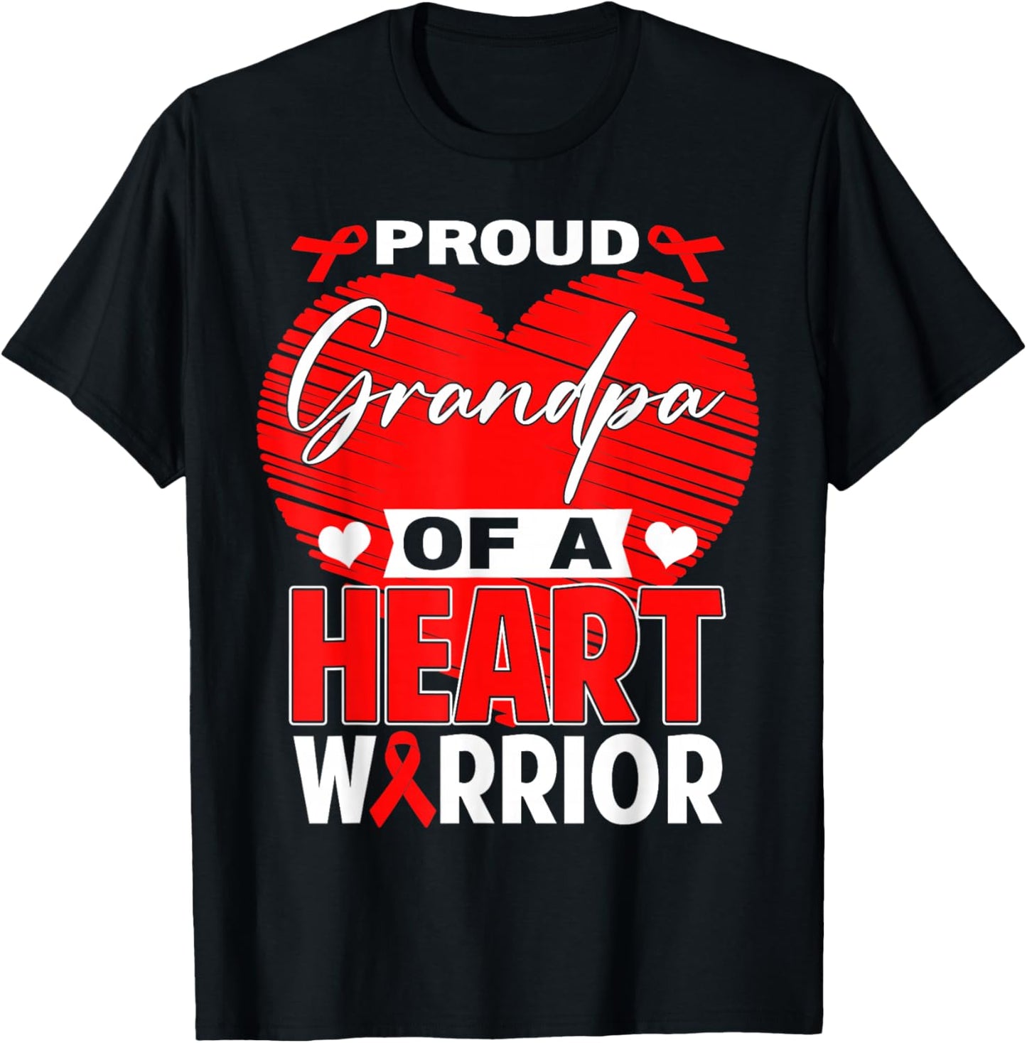 Proud Grandpa of Heart Warrior Heart Disease Awareness T-Shirt - T-Shirt | Black