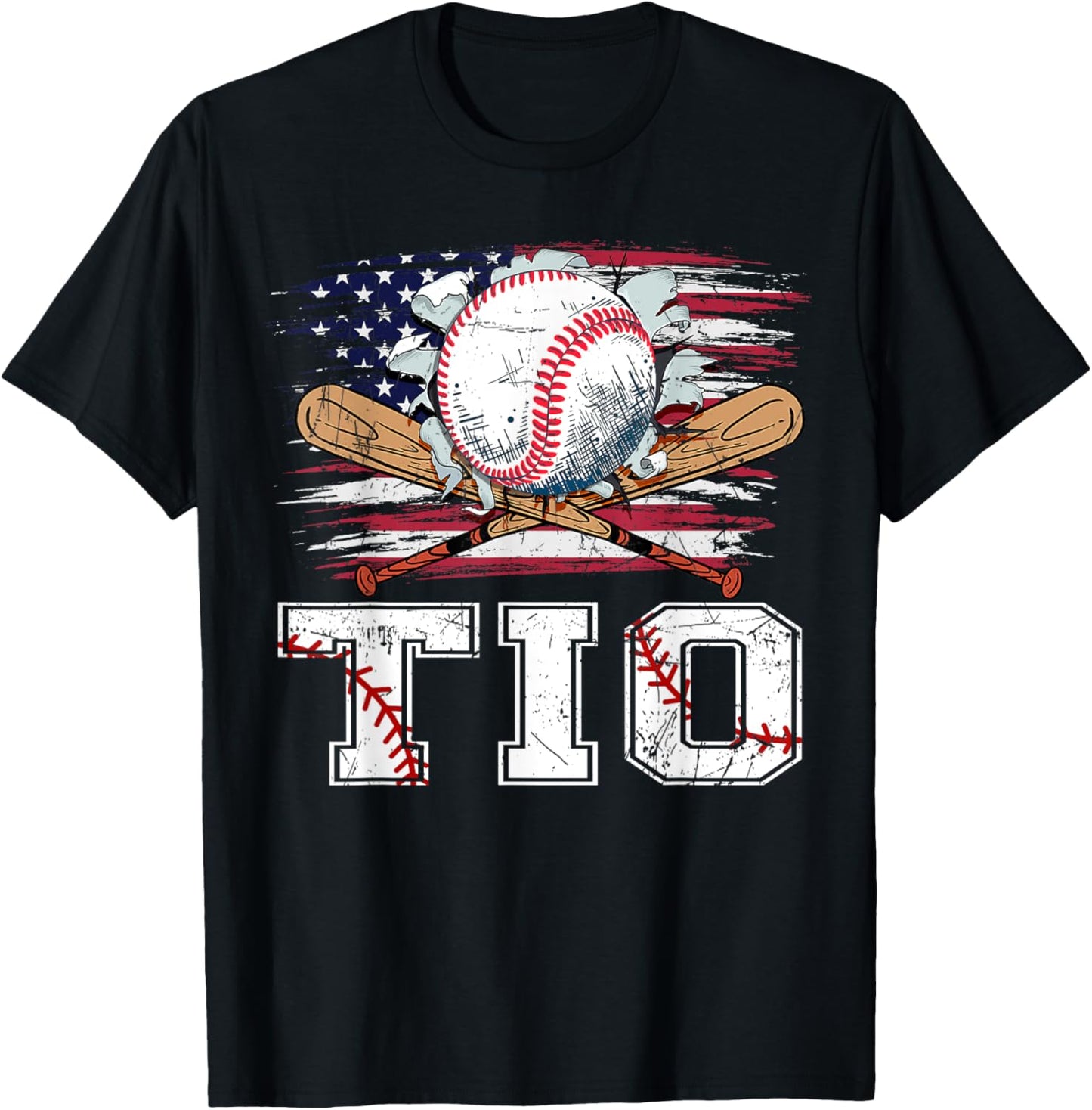 Baseball T-Ball Tio American Flag Proud Ball Tio Kids Men T-Shirt - T-Shirt | Black