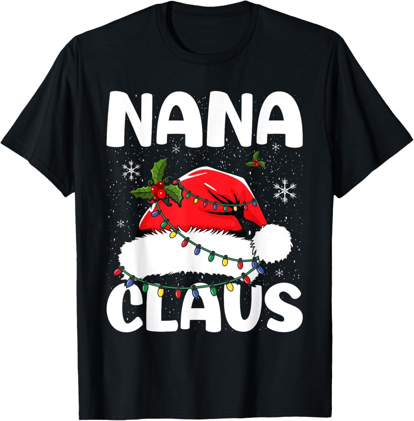 Nana Claus Christmas Lights Pajama Family Matching T-Shirt - T-Shirt | Black
