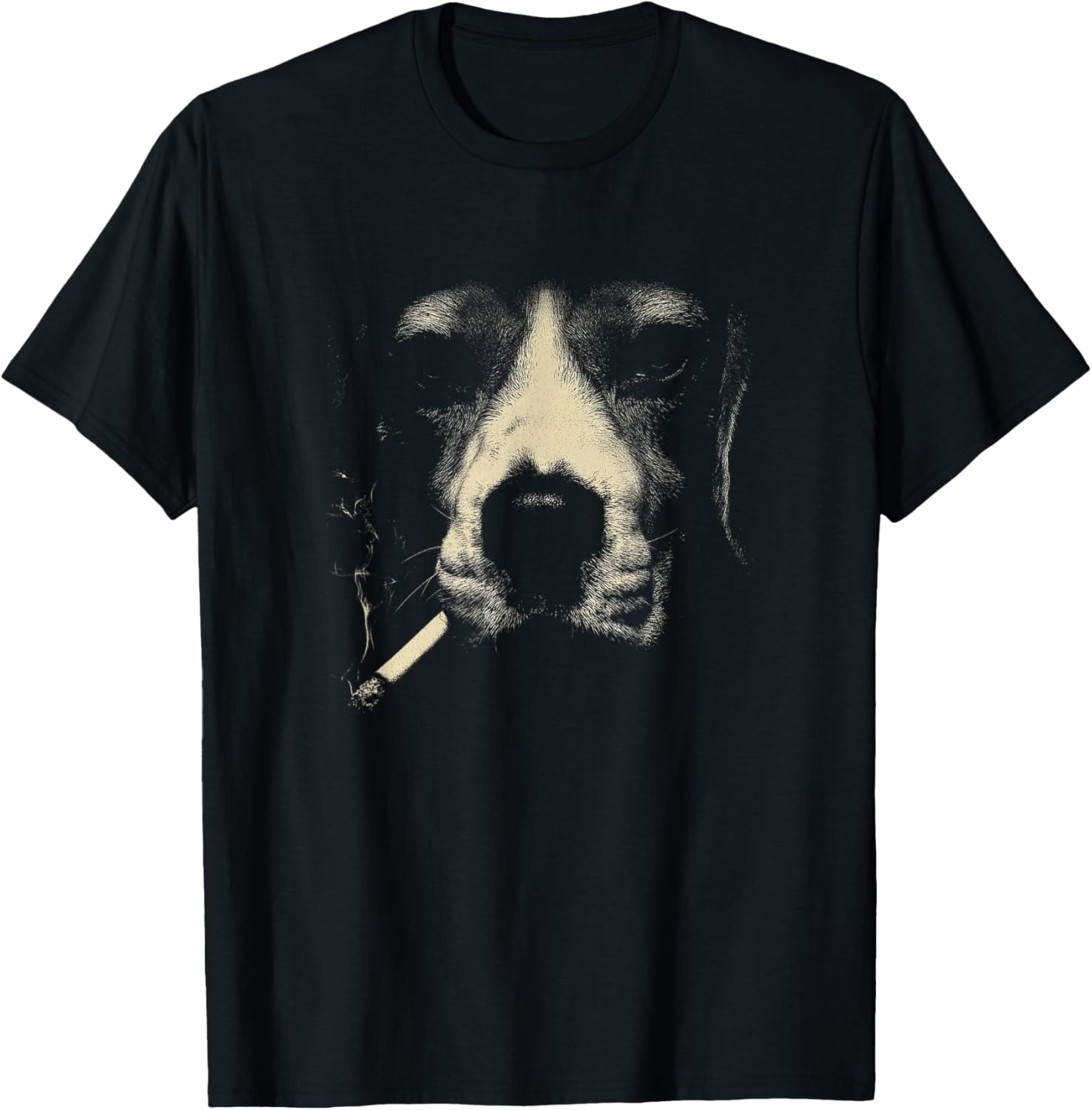 Smoking Dog Face with Cigarette Abstract Minimal T-Shirt - T-Shirt | Black