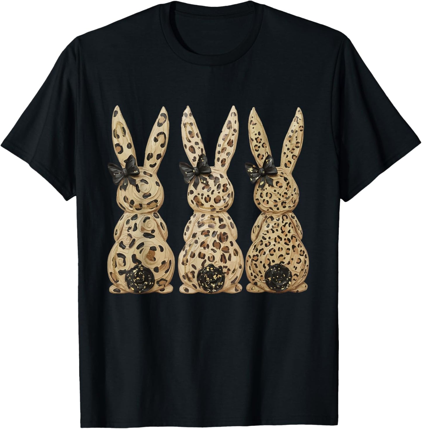 Leopard Cute Bunny Bow Funny Christian Easter Day Girly T-Shirt - T-Shirt | Black
