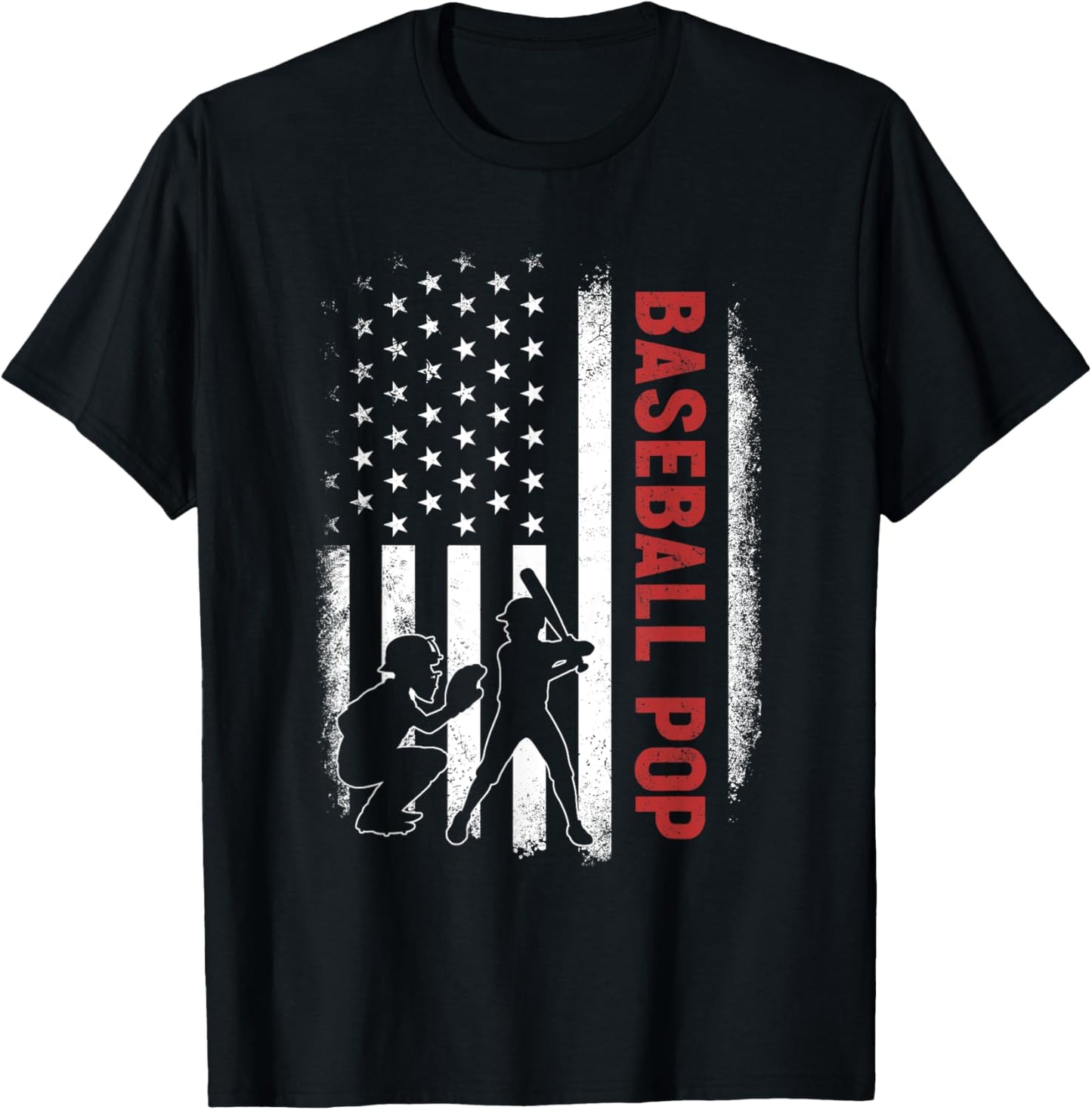 Baseball Pop American US Flag Gifts For Father's Day T-Shirt - T-Shirt | Black