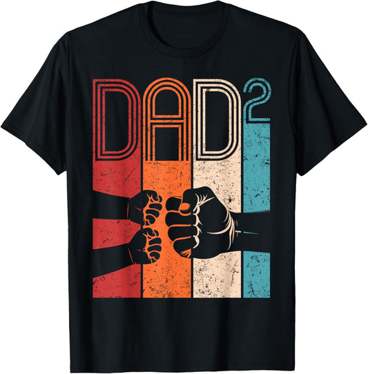 Fist Bump Dad Squared Retro Father of Two Kids Fathers Day T-Shirt - T-Shirt | Black