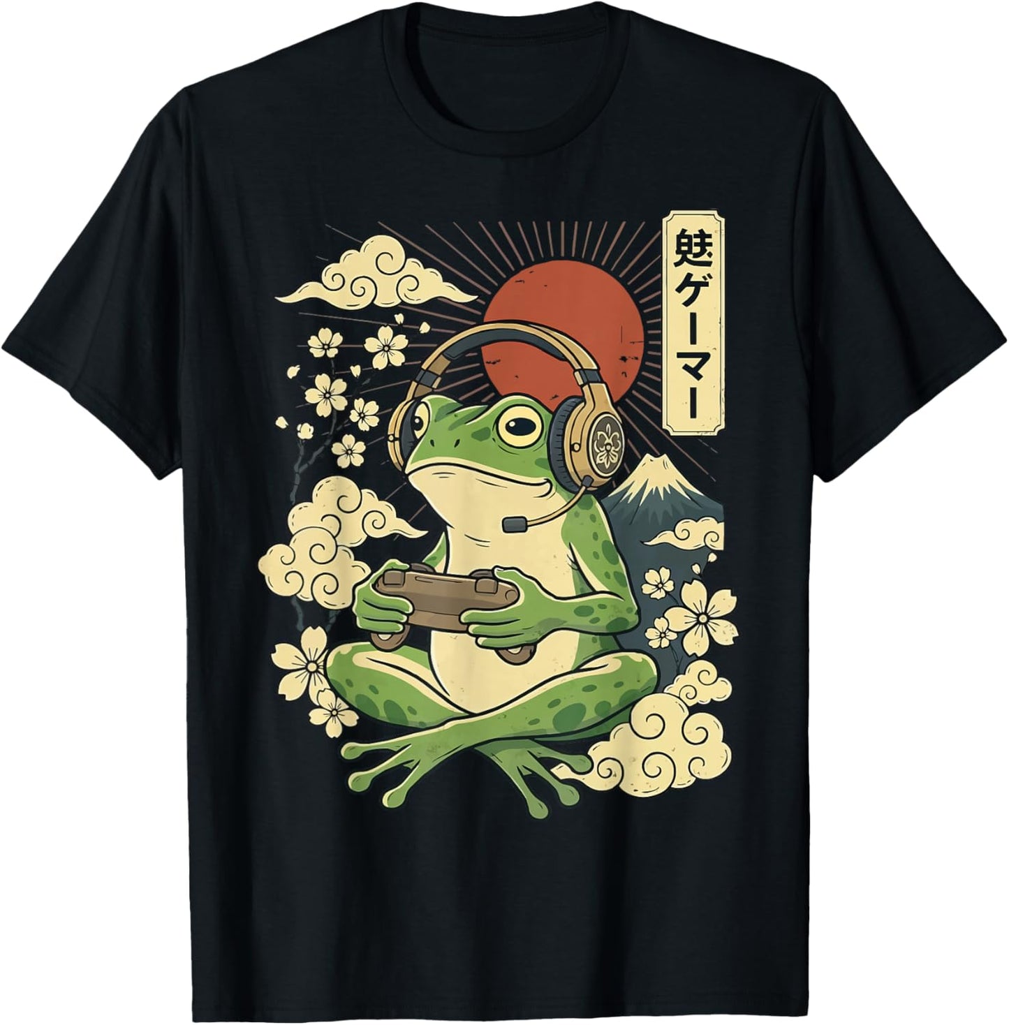 Japanese Gamer Frog Japan Anime Gaming T-Shirt - T-Shirt | Black
