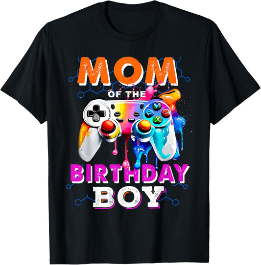 Mom of The Birthday Boy Video Game Gaming Birthday Party T-Shirt - T-Shirt | Black