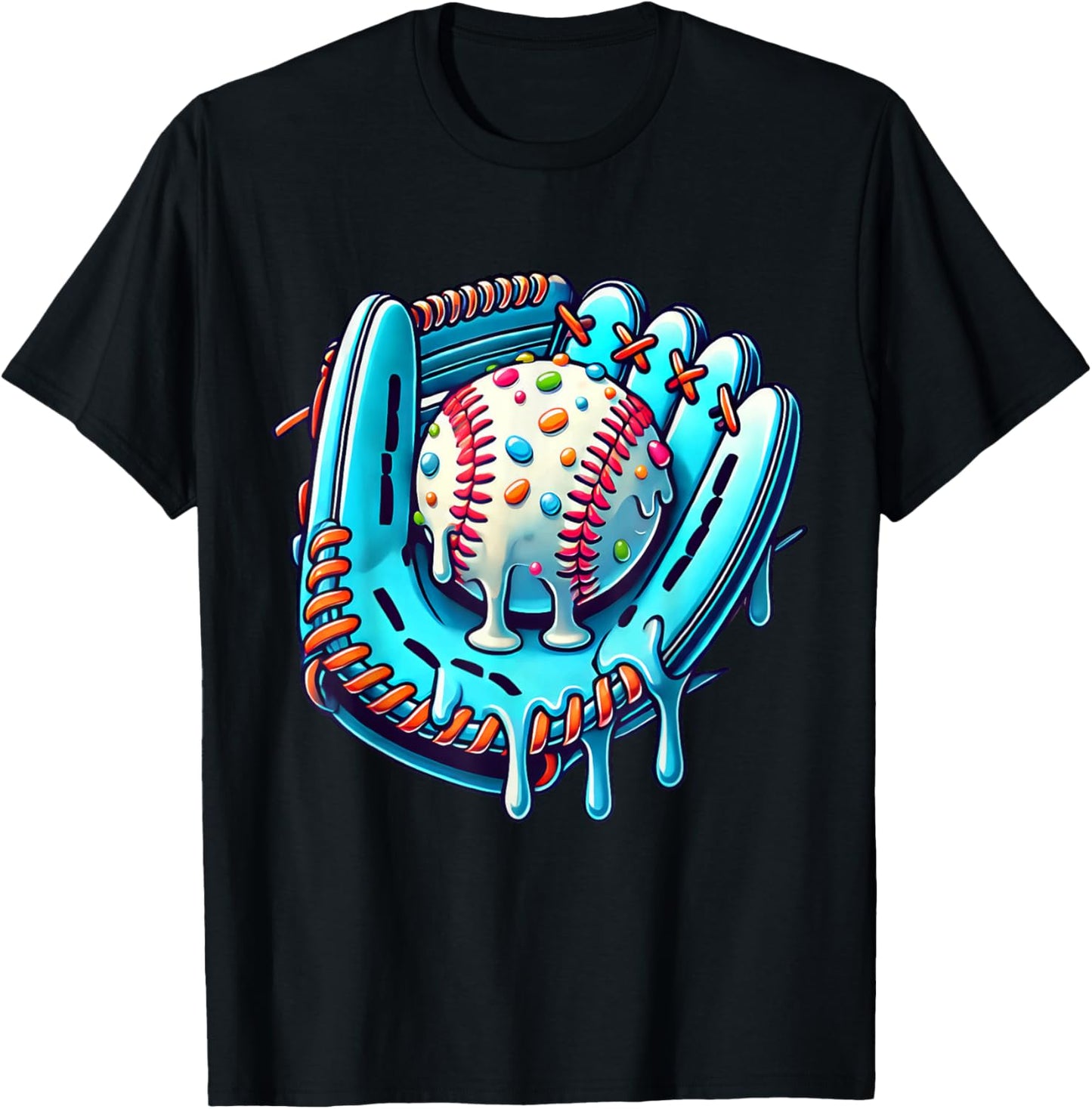 Baseball Drip Design Ice Cream Sprinkles Baseball Player T-Shirt - T-Shirt | Black