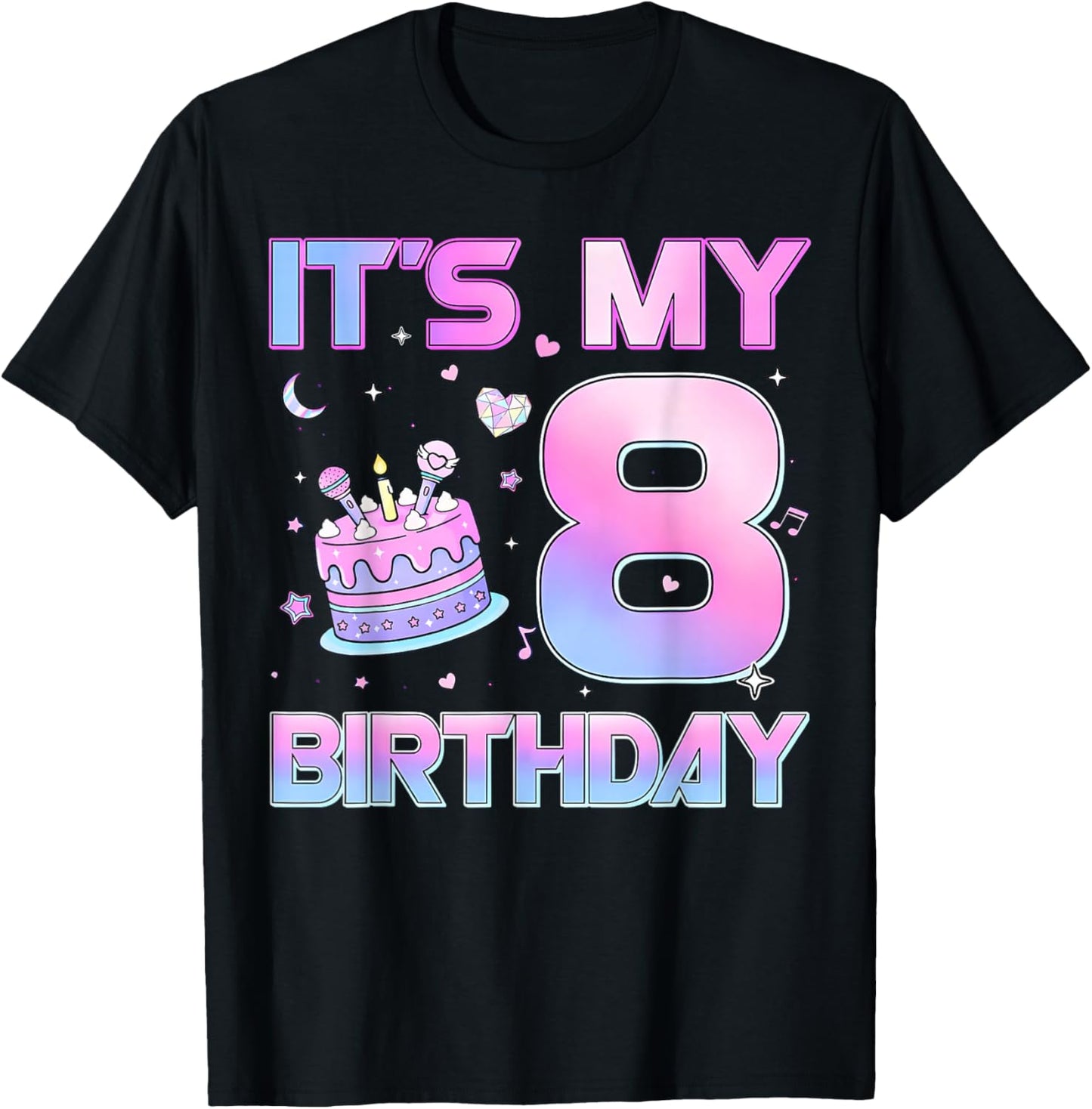 Birthday Girl It's My 8th Birthday 8 Year Old Party T-Shirt - T-Shirt | Black