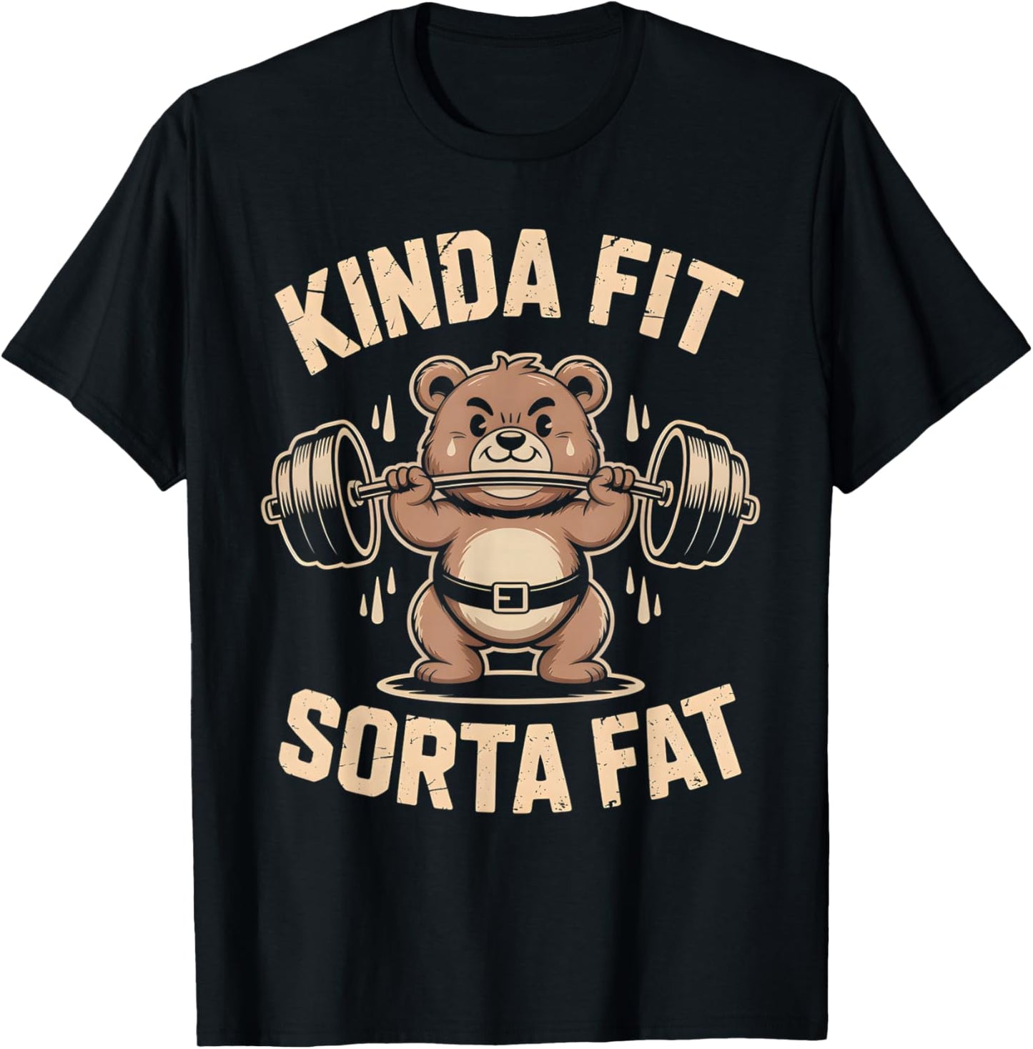 Kinda Fit Sorta Fat Funny Cute Bear Weightlifter Workout Gym T-Shirt - T-Shirt | Black
