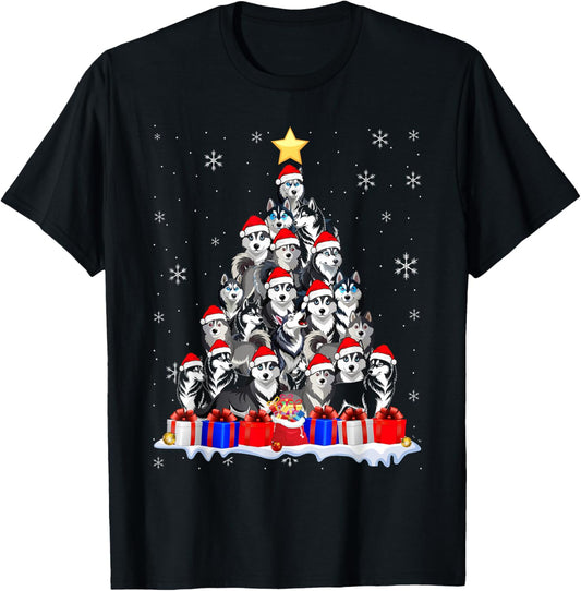 Funny Siberian Husky Christmas Tree Pet Dog Lover T-Shirt - T-Shirt | Black