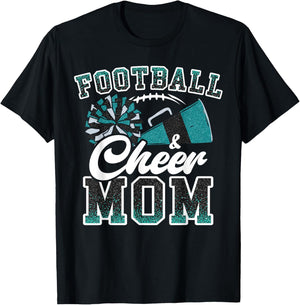 Loud Proud Football & Cheer Mom Cheerleader Mom Teal Blue T-Shirt - T-Shirt | Black