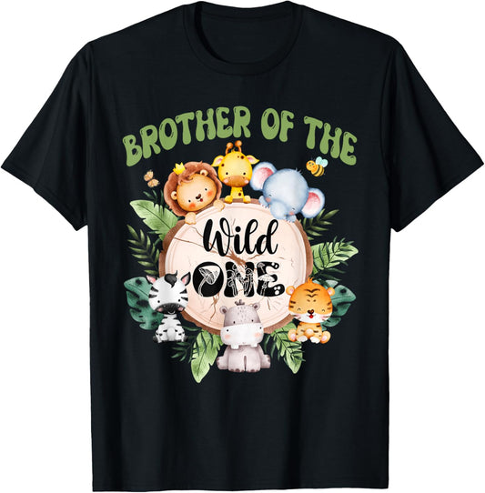 Brother Of The Wild One 1st Birthday Safari Family Matching T-Shirt - T-Shirt | Black