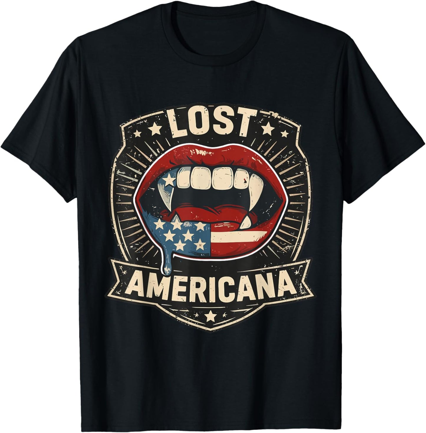 Lost Americana Vampire Patriotic Retro United States T-Shirt - T-Shirt | Black