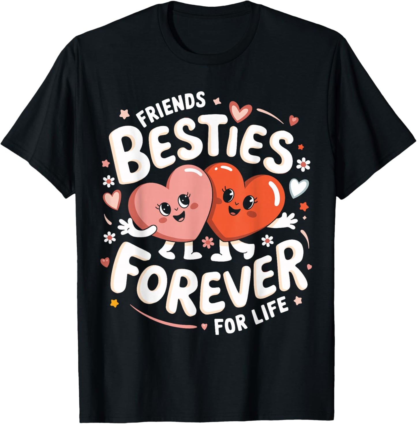 Cute Besties Forever Hearts Friendship Girls Valentines Day T-Shirt - T-Shirt | Black