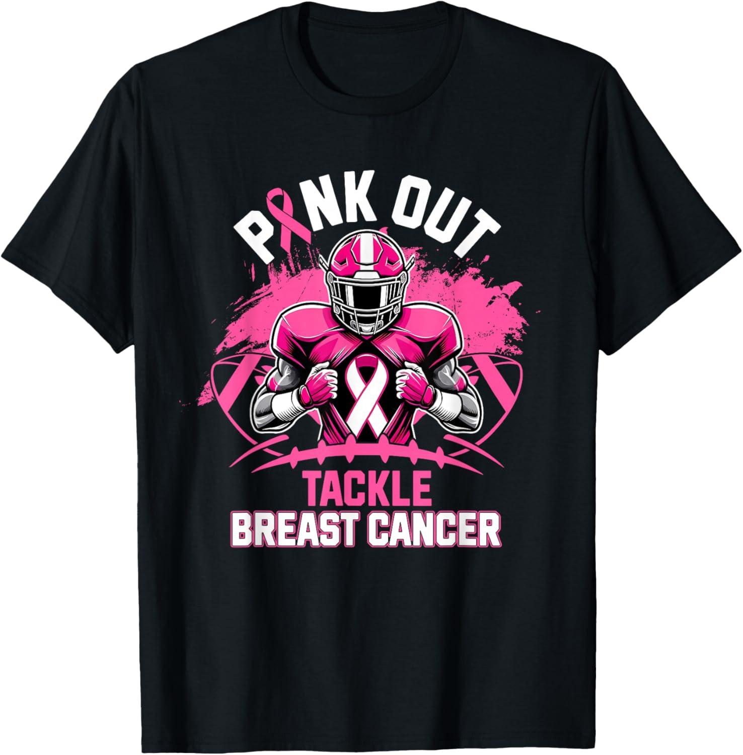 Pink Out Tackle Breast Cancer Awareness Football Pink Ribbon T-Shirt - T-Shirt | Black