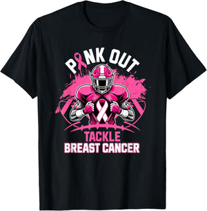 Pink Out Tackle Breast Cancer Awareness Football Pink Ribbon T-Shirt - T-Shirt | Black
