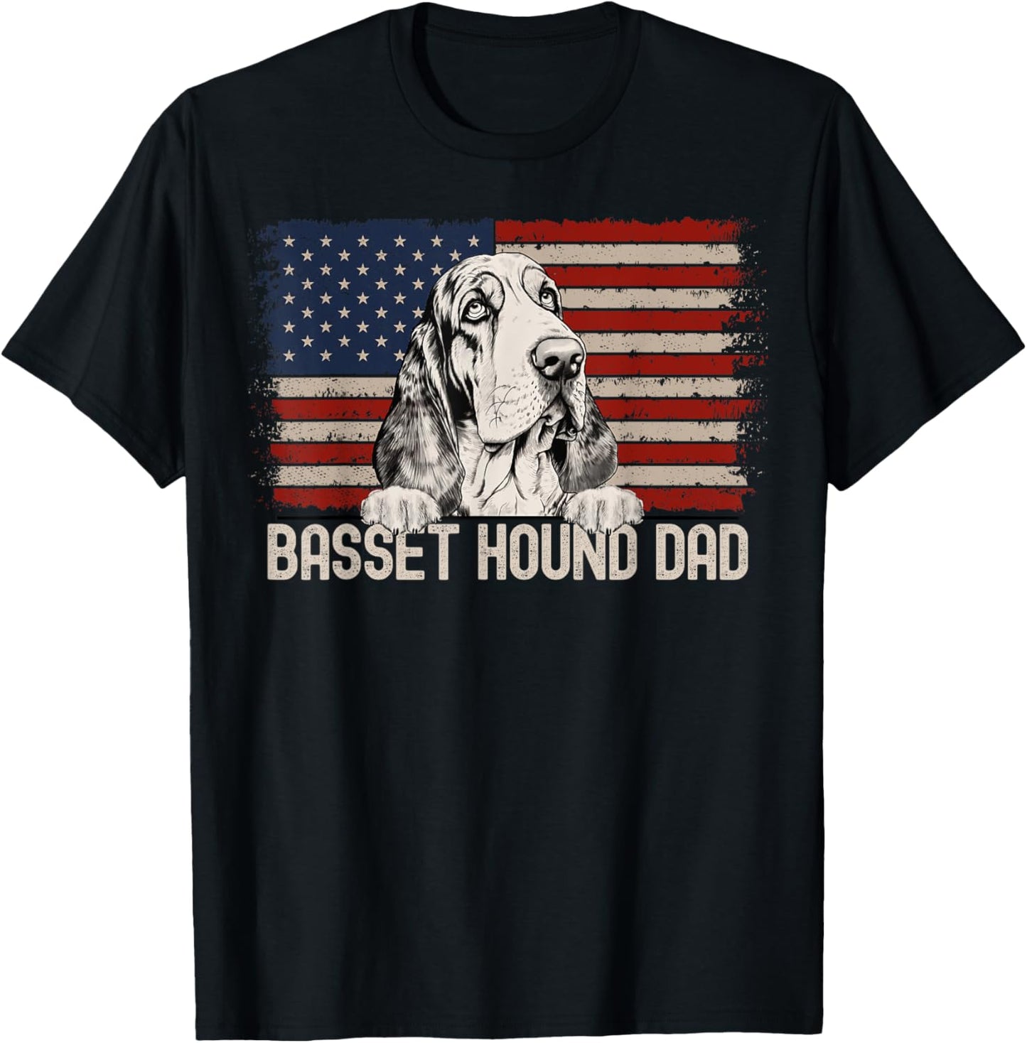 Best Dog Dad Ever American Flag - Basset Hound Dad T-Shirt - T-Shirt | Black