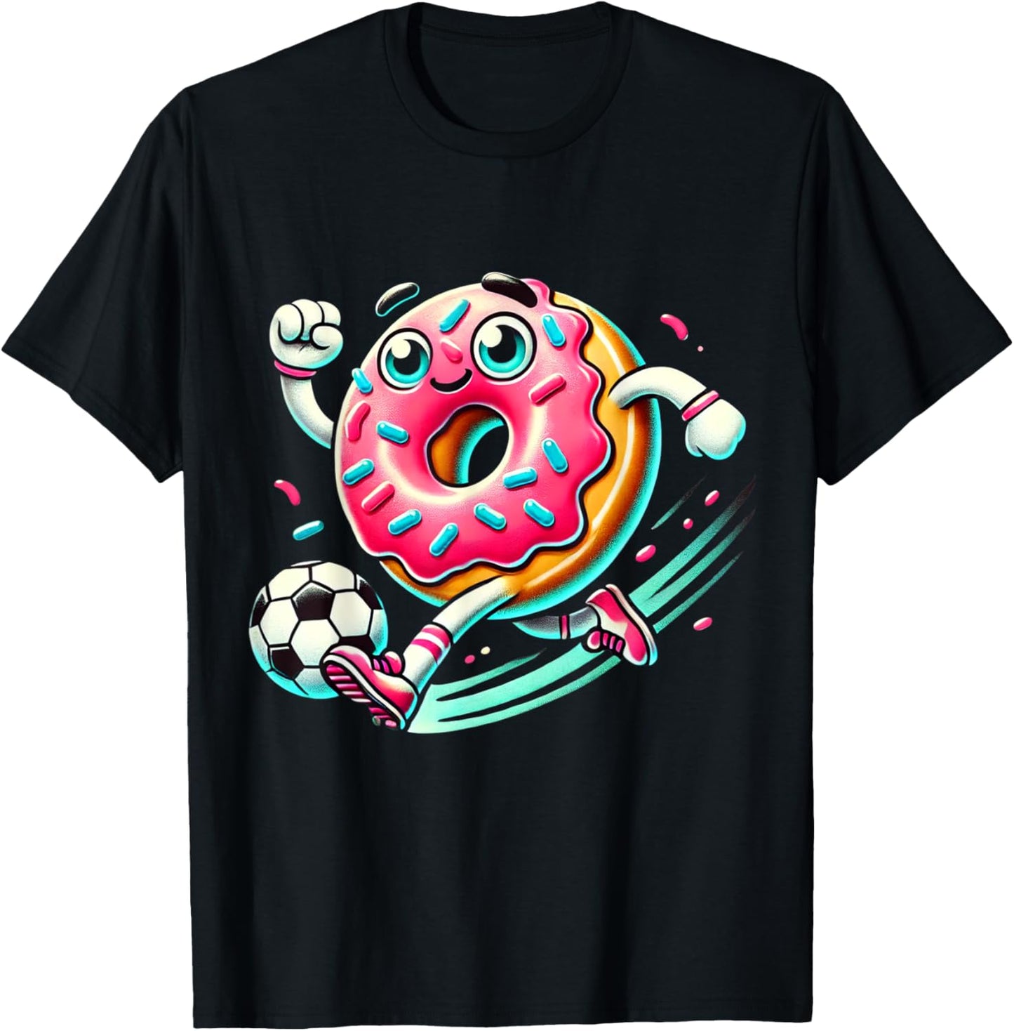 Funny Donut Playing Soccer Food Champ Sports Donut T-Shirt - T-Shirt | Black