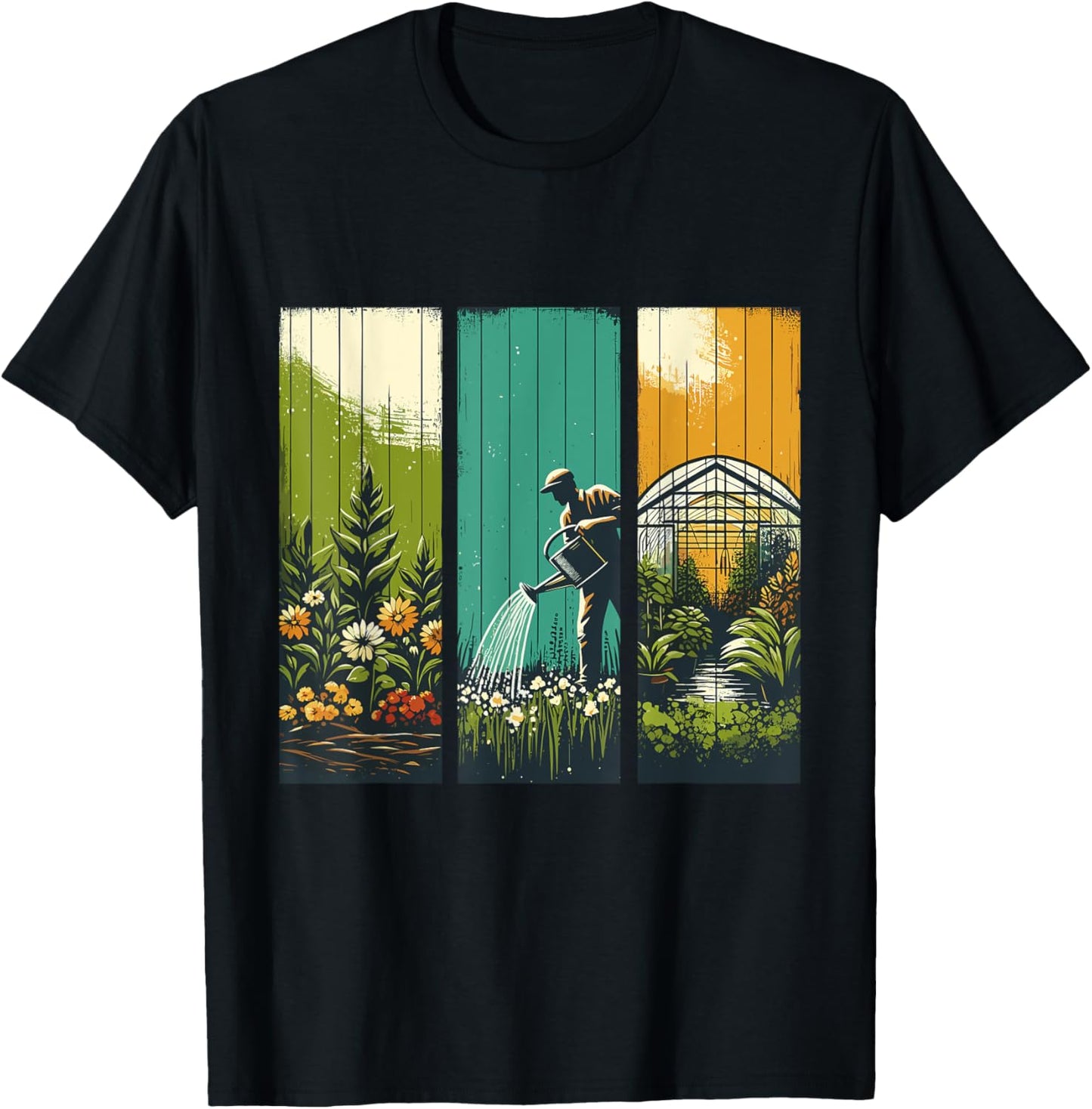 Vintage Greenhouse Gardening Watering Nature Gardener T-Shirt - T-Shirt | Black