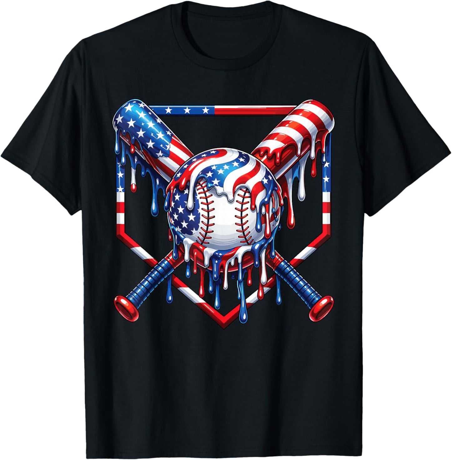 Baseball Drip American Flag Boys Kids Youth 4th of July T-Shirt - T-Shirt | Black