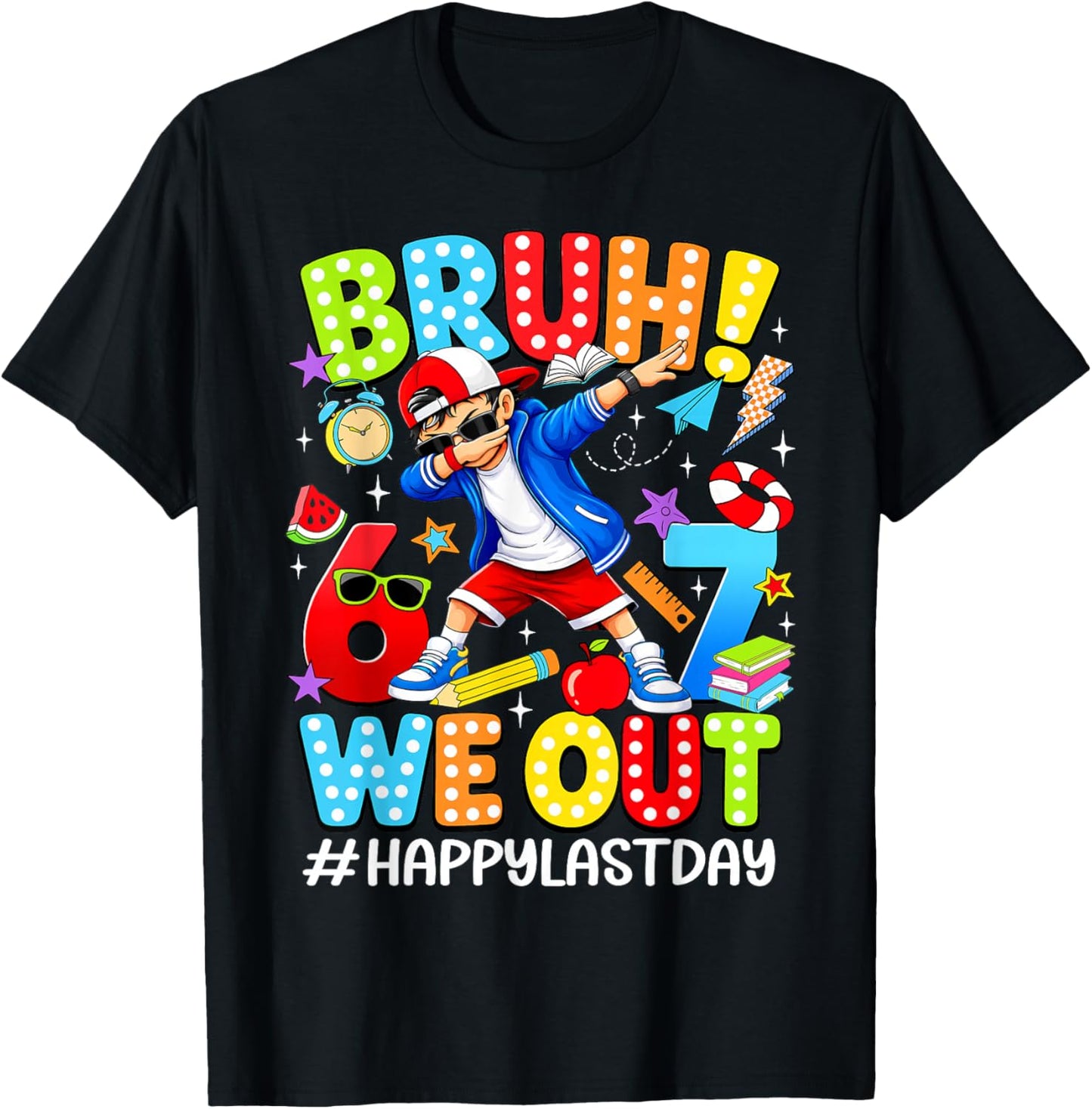 Bruh We Out Happy Last Day of School Dabbing Boy 6 7 Meme T-Shirt - T-Shirt | Black