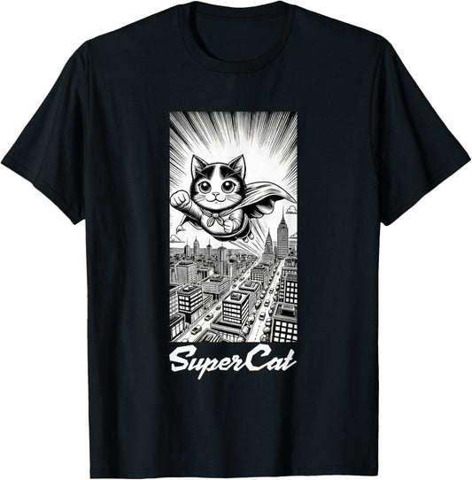 Super Cat, funny, manga style, Super Animals T-Shirt - T-Shirt | Black
