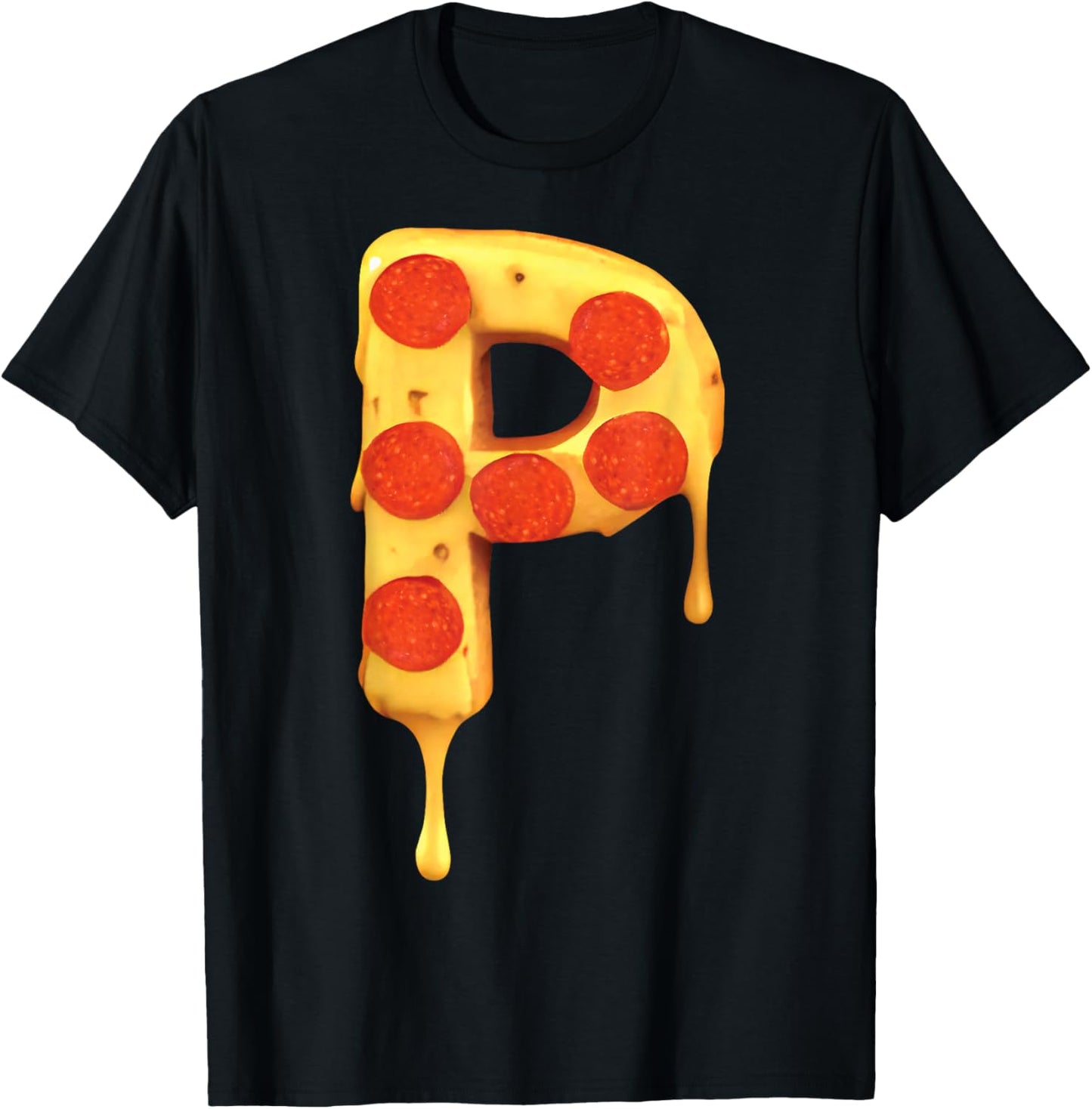 Letter P Pizza Initial Name Kids Party Birthday Matching Fun T-Shirt - T-Shirt | Black