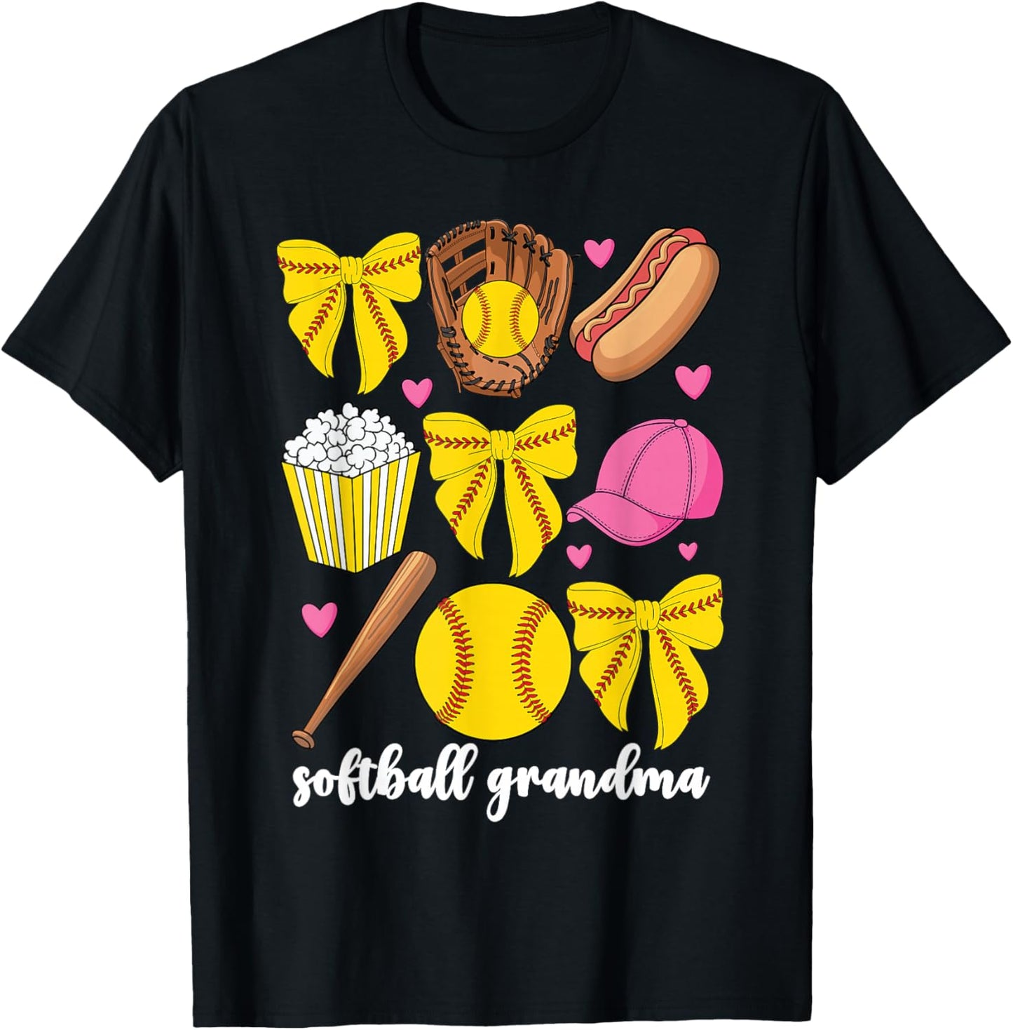 Softball Grandma Softball Coquette Bow Mothers Day T-Shirt - T-Shirt | Black