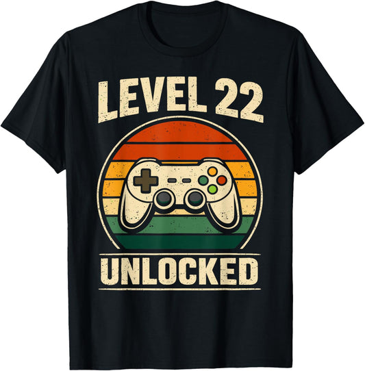 22th Birthday Level 22 Unlocked Gamer Gaming 22 Birthday T-Shirt - T-Shirt | Black