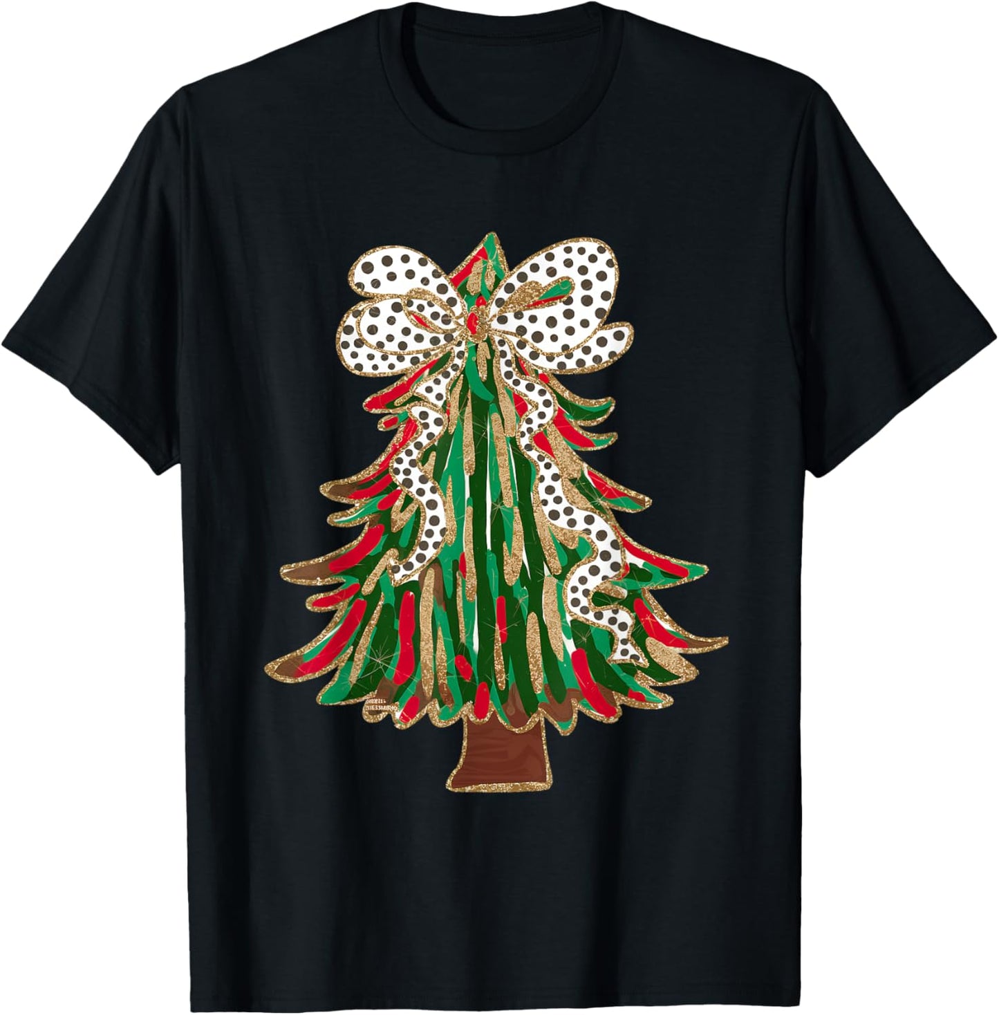 Funny Christmas Outfit Women Kids Christmas Tree Coquette Bow Xmas Pajamas Teens Girls T-Shirt - T-Shirt | Black
