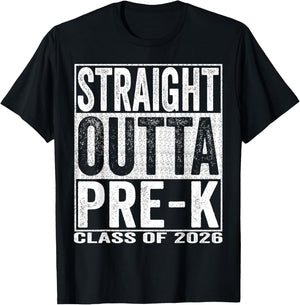 Straight Outta Pre-k School Graduate Funny Class 2026 Pre k T-Shirt - T-Shirt | Black