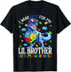 I Wear Blue For My Lil Brother Autism Awareness Dinosaur T-Shirt - T-Shirt | Black