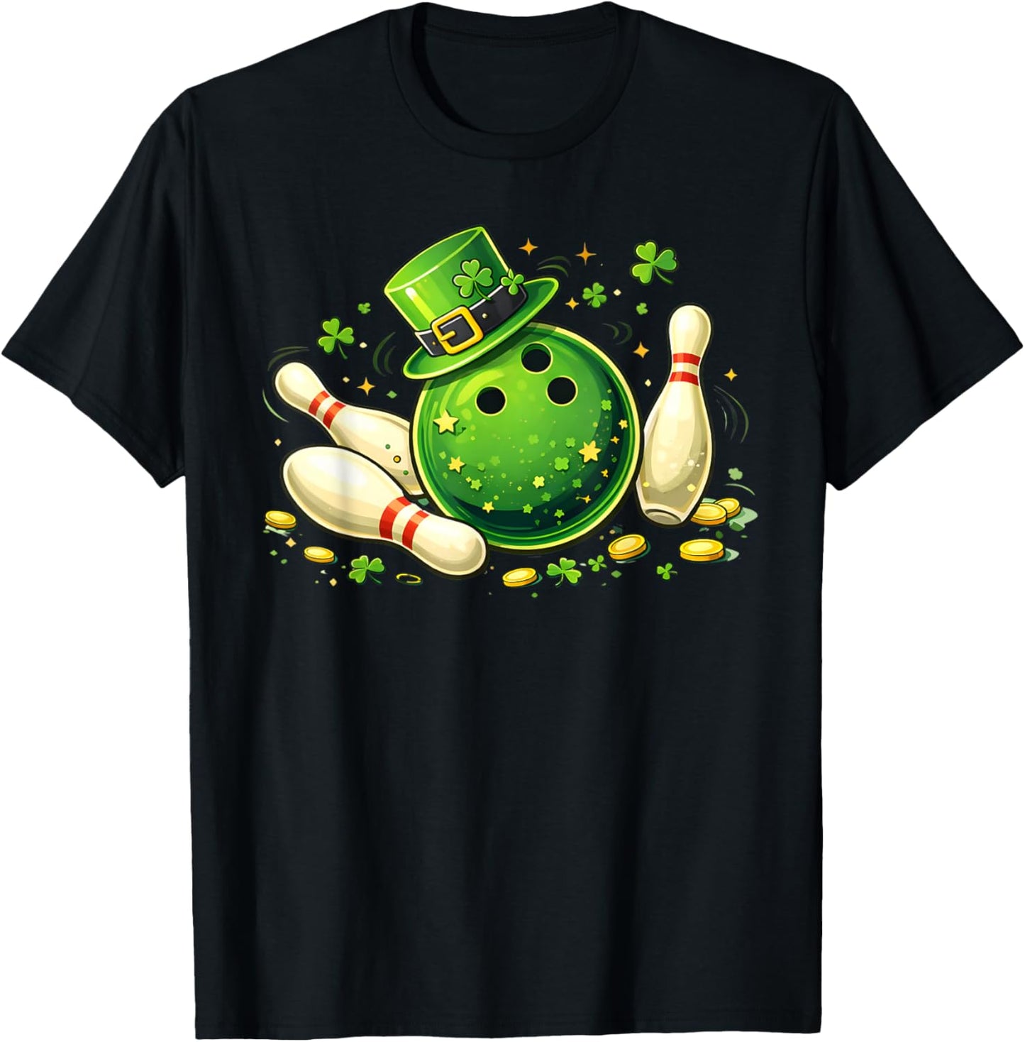 St Patrick's Day Bowling Leprechaun Shamrock Men Women Kids T-Shirt - T-Shirt | Black