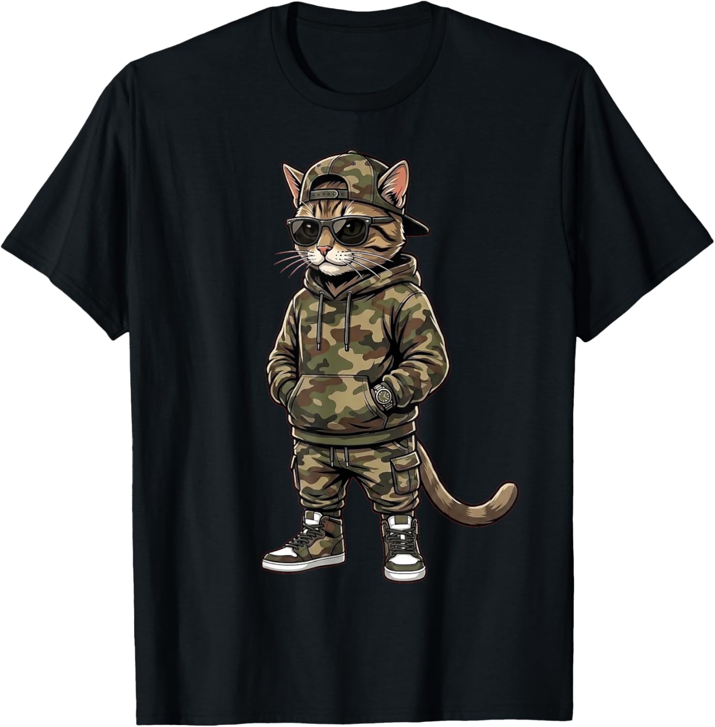 Cool Cat Camo Streetwear Urban Animal Gifts Men Women Kid T-Shirt - T-Shirt | Black