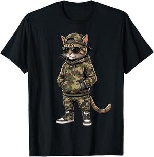 Cool Cat Camo Streetwear Urban Animal Gifts Men Women Kid T-Shirt - T-Shirt | Black