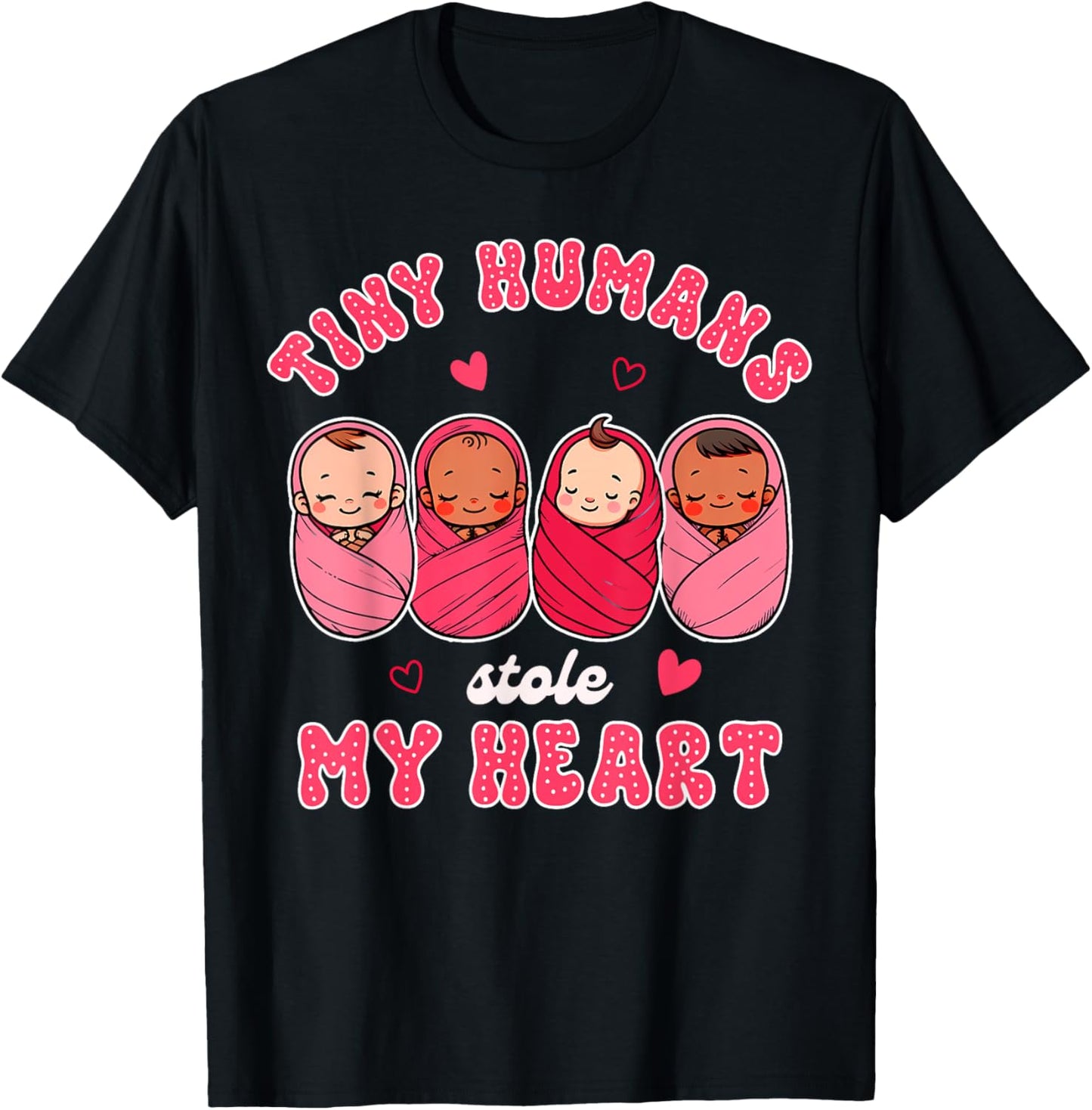 Valentine’s Day NICU Nurse Tiny Humans Stole My Heart T-Shirt - T-Shirt | Black
