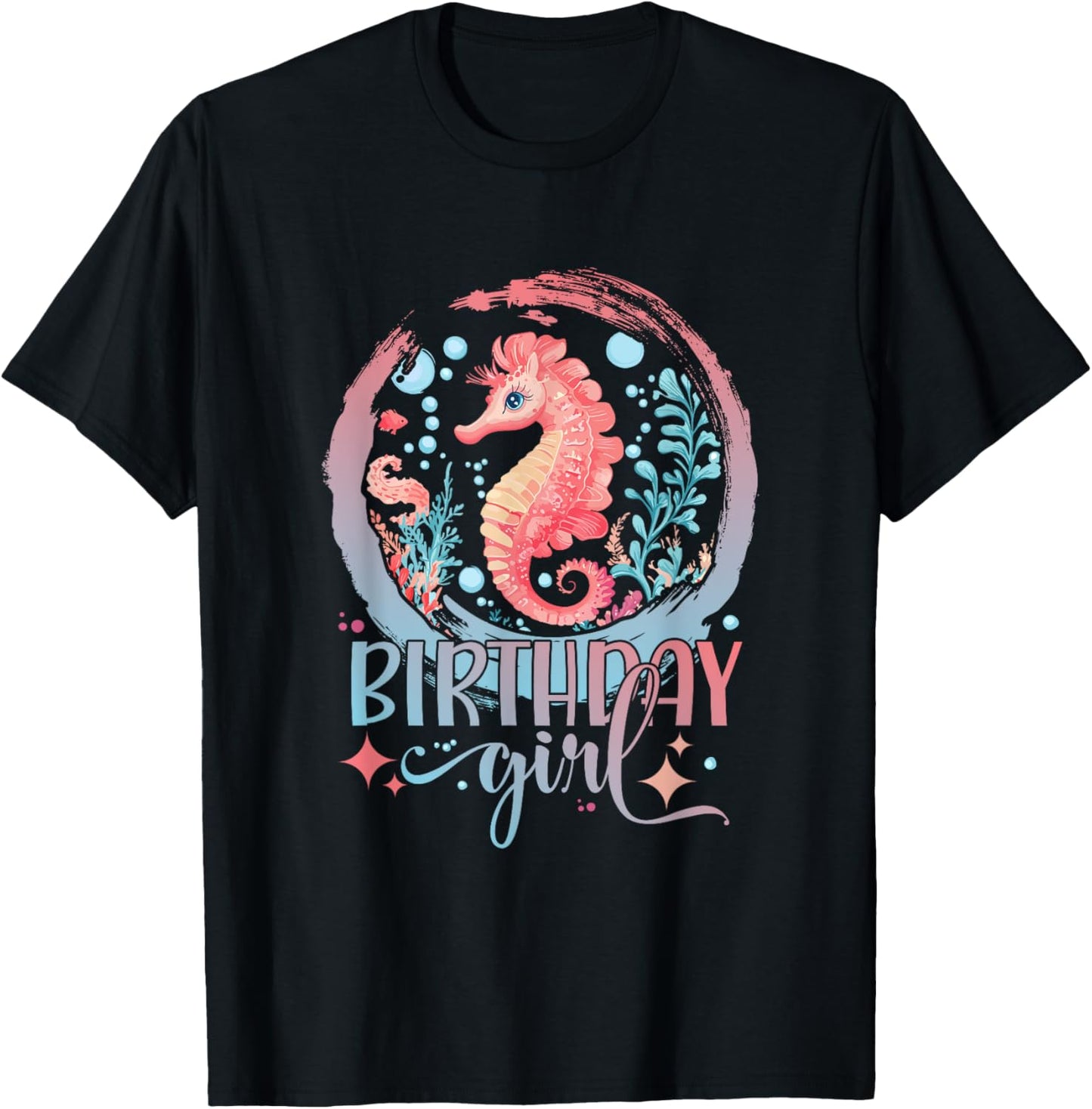 Birthday Girl Seahorse Women Cute Sea Horse Birthday Girl T-Shirt - T-Shirt | Black