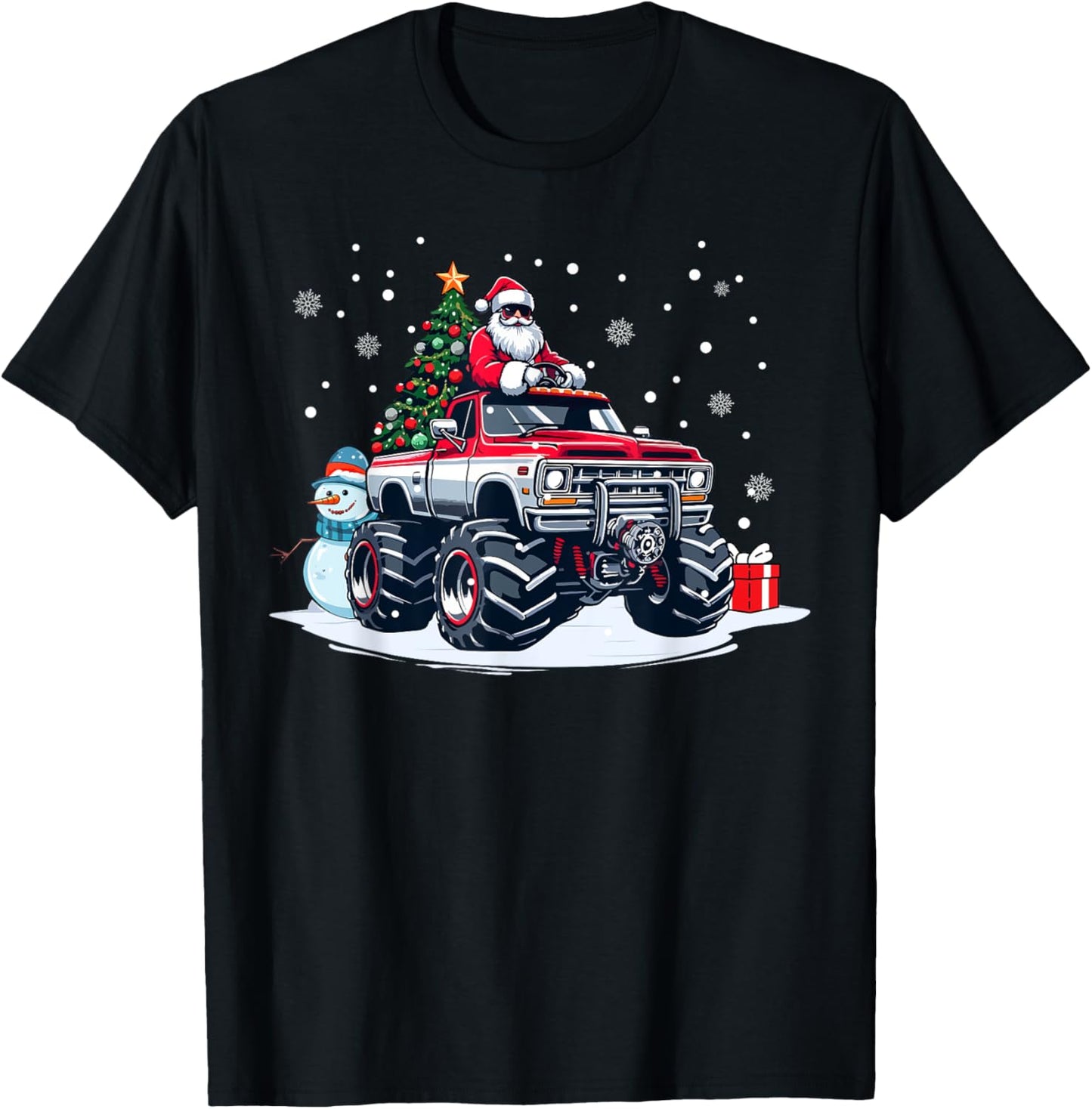 Funny Christmas Santa Monster Truck Youth Boys Kids T-Shirt - T-Shirt | Black
