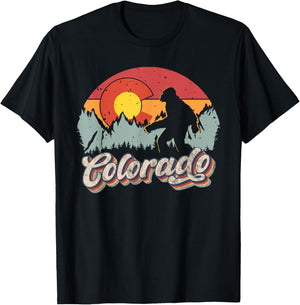 Colorado Mountain Hiking Bigfoot Camping Retro 80s Sasquatch T-Shirt - T-Shirt | Black