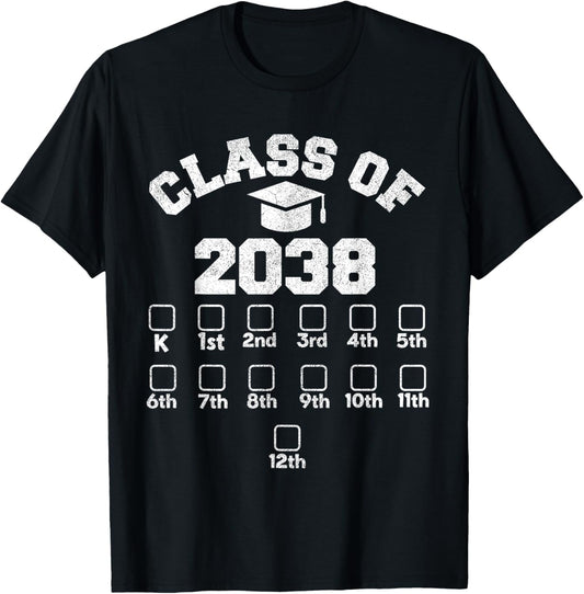 Class Of 2038 Handprint, Grow With Me Kindergarten Kid T-Shirt - T-Shirt | Black
