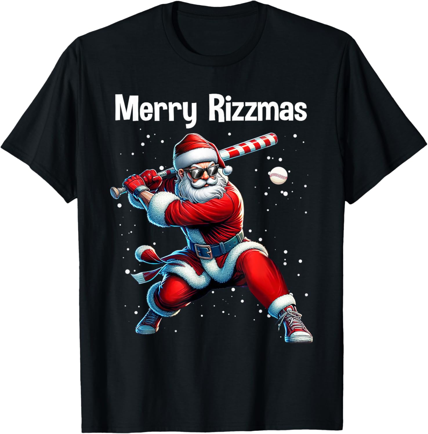 Merry Rizzmas Christmas Rizz Santa Claus Baseball Funny T-Shirt - T-Shirt | Black