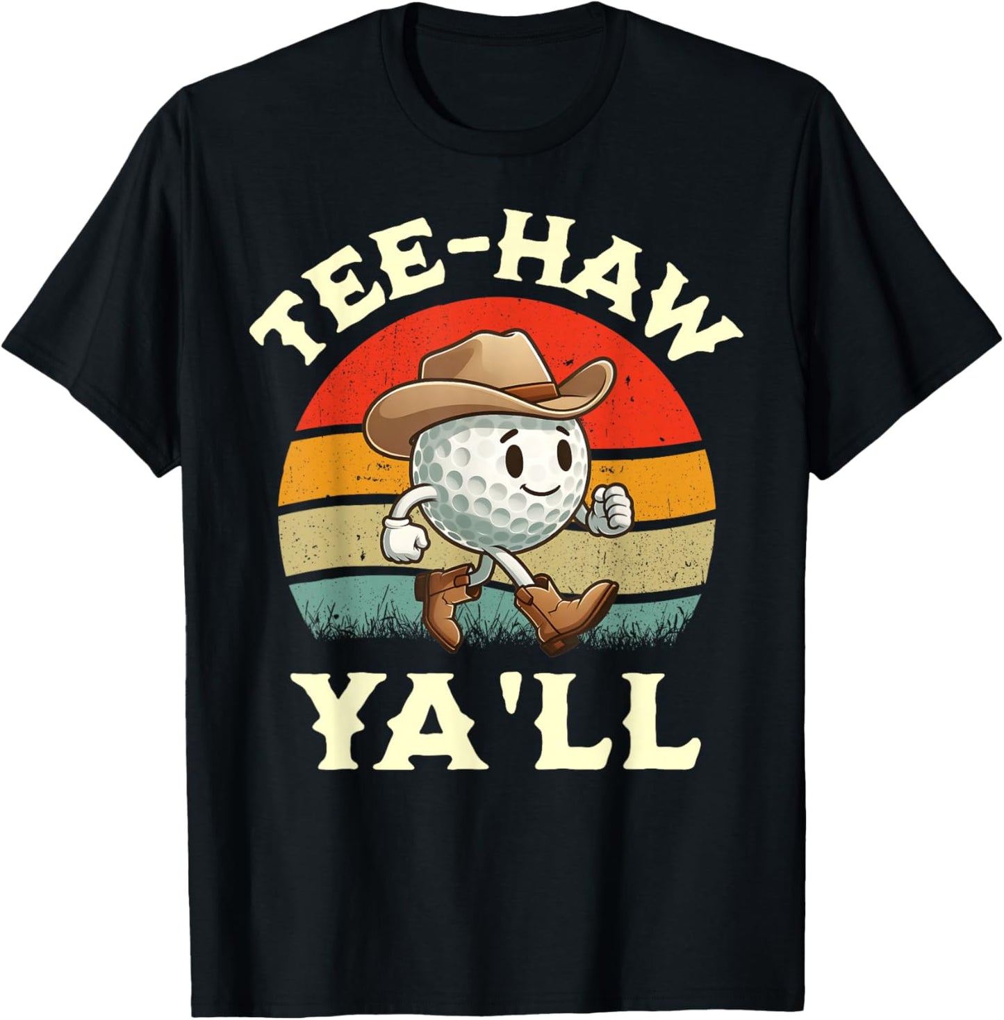 Western Haw Y'all Funny Golf Ball Cowboy Southern Retro T-Shirt - T-Shirt | Black