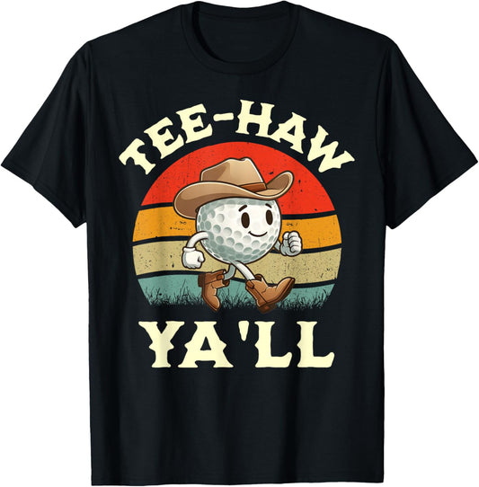 Western Haw Y'all Funny Golf Ball Cowboy Southern Retro T-Shirt - T-Shirt | Black