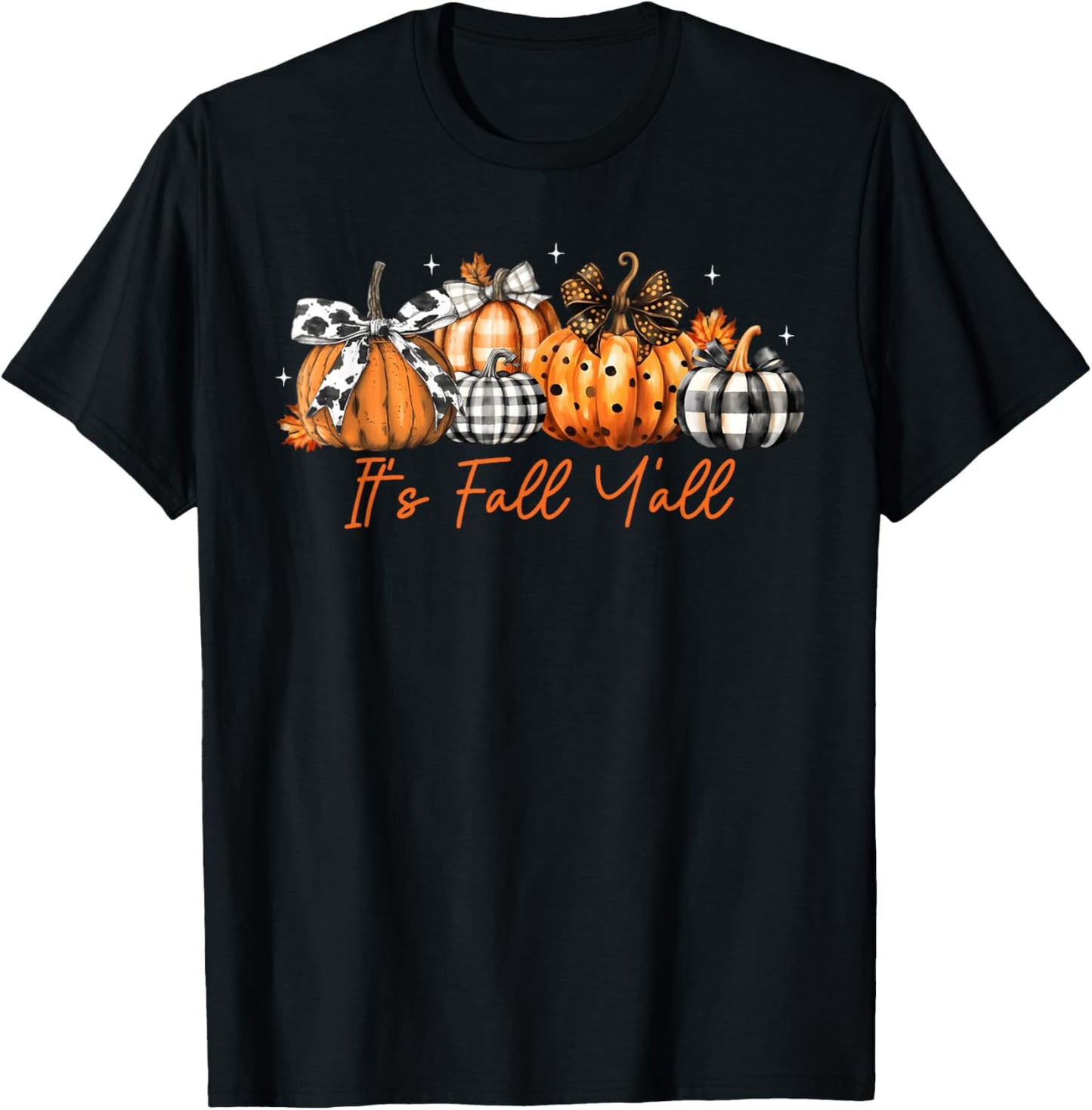 It's Fall Y'all Leopard Pumpkins Plaid Pumpkin Autumn Season T-Shirt - T-Shirt | Black